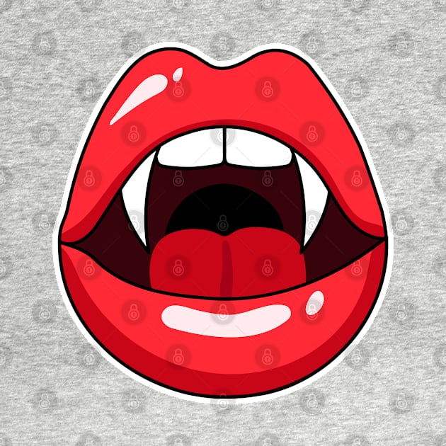 Womans mouth with red lipstick and vampire teeth by keeplooping